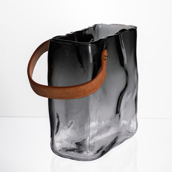 Скляна ваза сумочка з ручкою 16×8×18.5 (см) декоративна Сірий HP-19-156-2 - фото №5