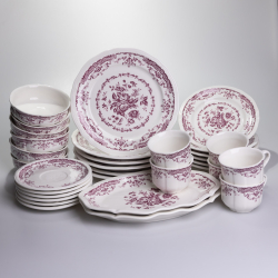 Столовий набір посуду тарілок і чашок 32 предмети на 6 персон «Бордовий Меандр» порцеляновий YY78-3A