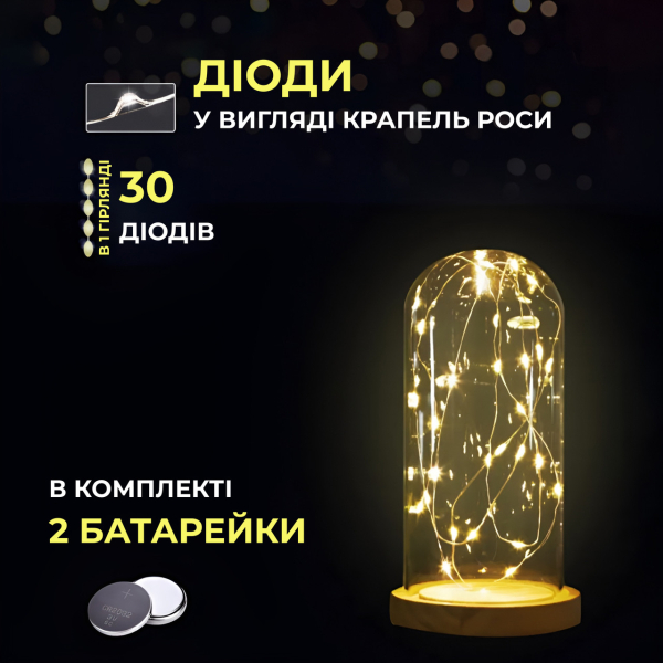 Світлодіодна гірлянда Роса 3 метри на батарейках 30 led нитка на зеленому дроті жовта 30L3MGY - фото №4
