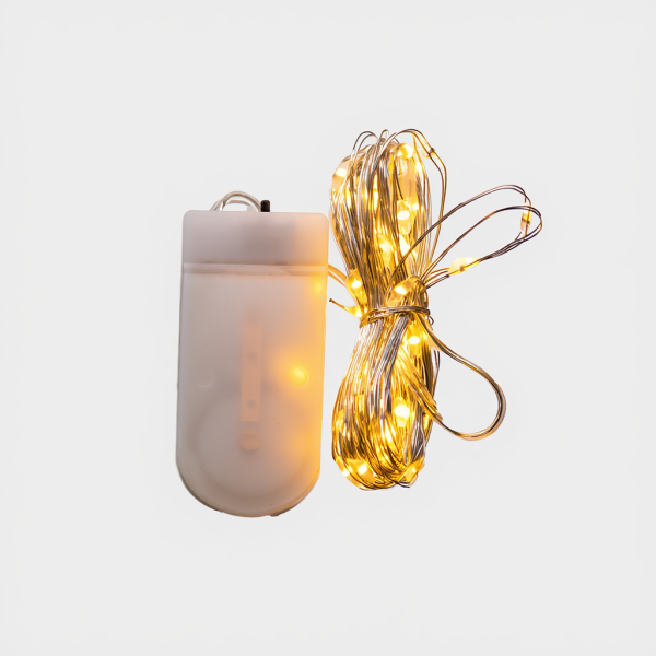 Світлодіодна гірлянда Роса 5 метрів на батарейках 50 led нитка на білому дроті жовта 50L5MWY - фото №6