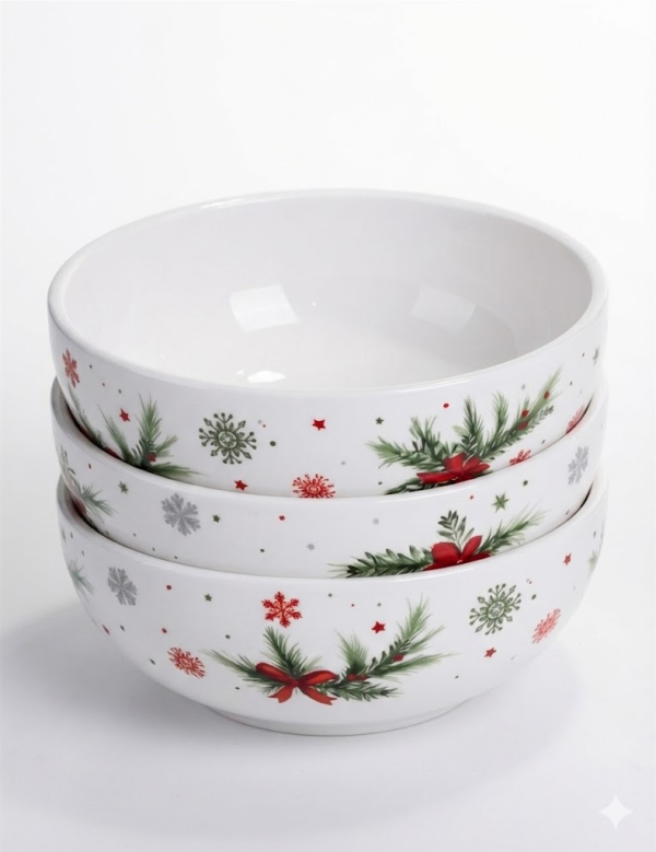 Тарілка глибока новорічна 16 см порцелянова з різдвяним декором SG-32-4 - фото №2