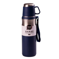 Термос з чашкою та ремінцем 600 мл з металевою колбою Синій HPGM80155BL