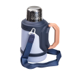 Термос Vacuum Cup 1.5 літра з ремінцем і складною ручкою темно-синій HP-14-21BL - фото №4