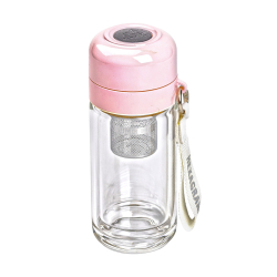 Термос скляний Hexagram із подвійними стінками та заварником 240 мл рожевий HP-14-40P