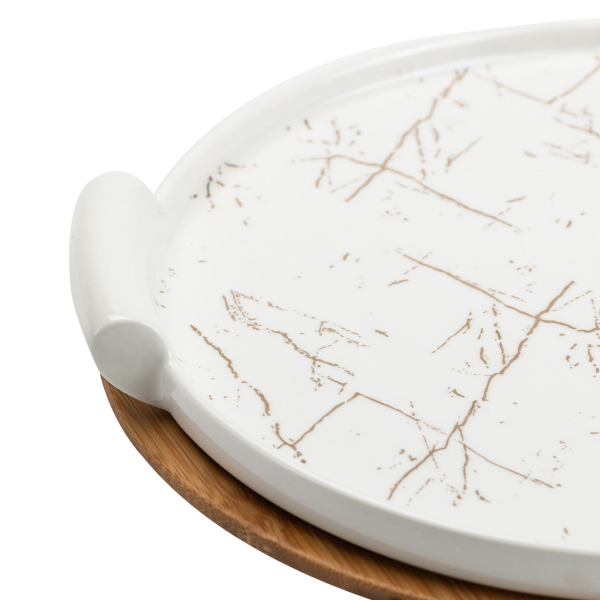 порцелянова тортівниця зі скляною кришкою на бамбуковій підставці HP1203 - фото №5