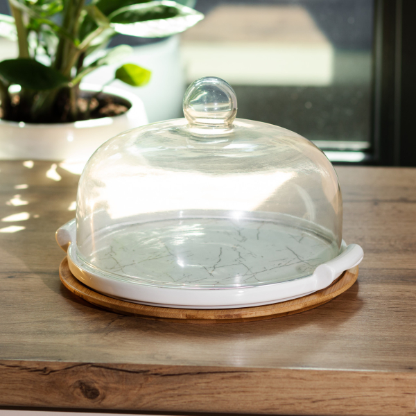 Тортівниця порцелянова зі скляною кришкою 29 см HP1204 - фото №5