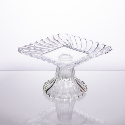 Тортівниця скляна квадратна на ніжці, 16×16 см прозора 64486-15 - фото