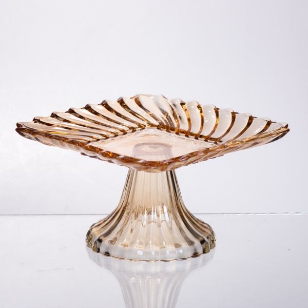 Тортівниця скляна квадратна на ніжці, 16×16 см Коричнева 64486-18 - фото №2