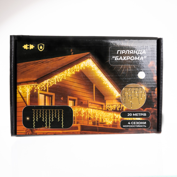 Вулична гірлянда Бахрома 20 м 335 LED гірлянда штора чорний провід Білий 20MBW - фото №5