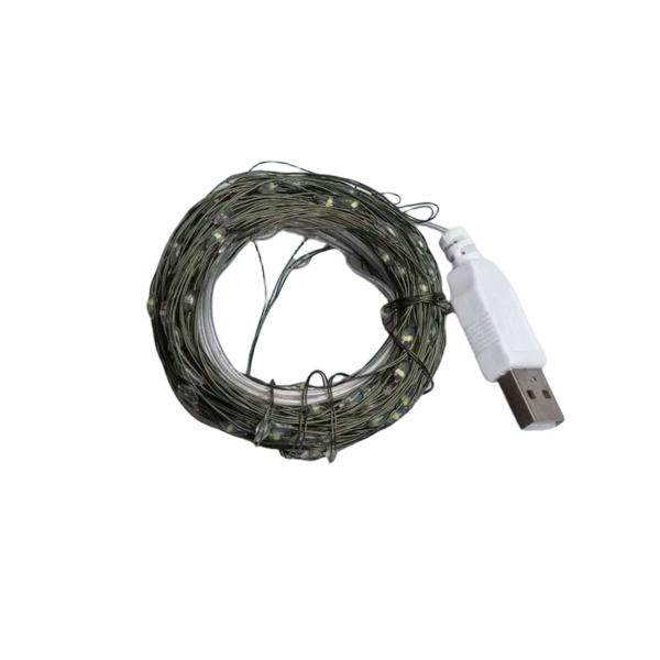 Гірлянда роса 10 метрів USB на 100 led світлодіодів крапля на зеленому дроті біла USB100L10MGW - фото №6