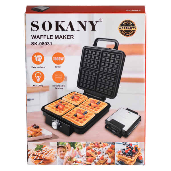 Вафельниця на 4 бельгійських  вафлі з антипригарним покриттям Sokany SK-08031 - фото №10