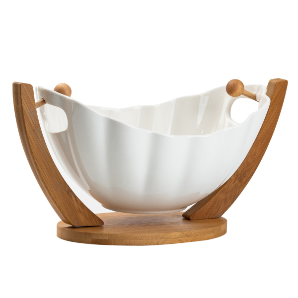 Фруктівниця порцелянова 33*14*16 см на бамбуковій підставці, білий HP1238 - фото №4