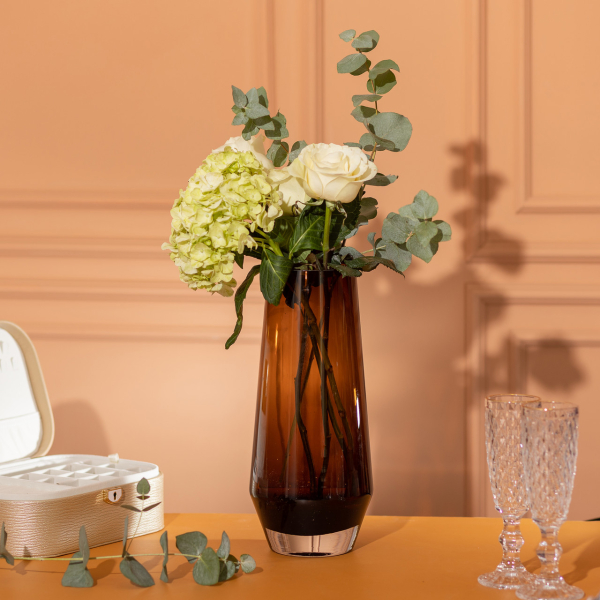 Ваза для квітів скляна 32 см скляна з кольорового скла 2.7 л Коричнева HP-10-28 - фото №3