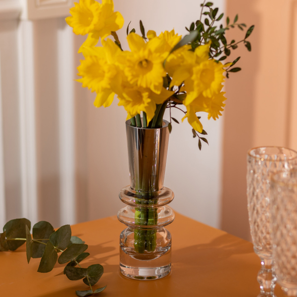 Ваза скляна декоративна 19.5 см у скандинавському стилі для квітів та інтер'єру 280 мл прозора HP-10-24 - фото №4