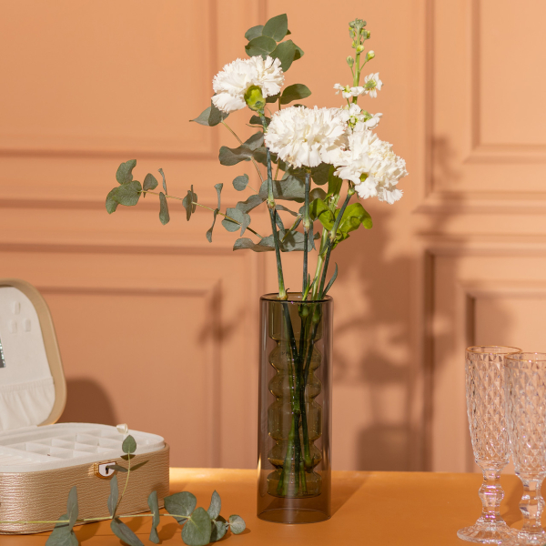 Ваза скляна для квітів декоративна 19.5 см декоративна ваза з подвійною стінкою 500 мл прозора HP-10-25 - фото №3