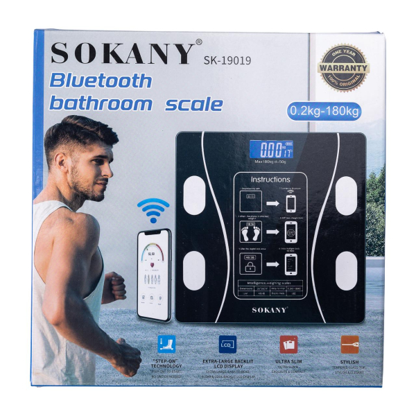 Смарт ваги електронні Sokany 26х26 см  до 180 кг з синхронізацією з телефоном чорні SK-19019B - фото №6