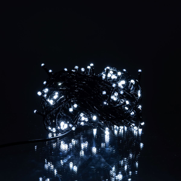 Новорічна гірлянда кімнатна нитка 16 м 160 LED кімнатна гірлянда чорний провід Біле світло W160LED16MBW - фото №6