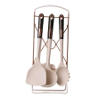 Набір кухонного приладдя на підставці 6 штук кухонні аксесуари Бежевий із чорною ручкою YRUR4 - фото №2